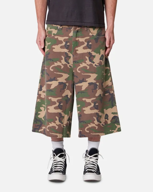 MNML Ultra Baggy Camo Twill Shorts Woodland Camo sold by Culture Kings