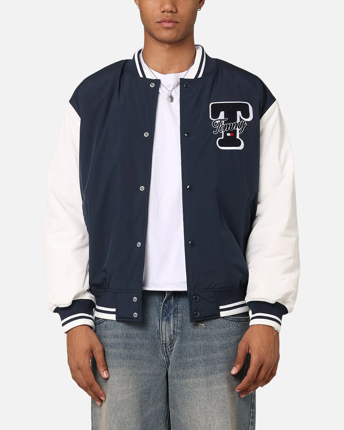 Tommy Jeans TJM Colourblock Varsity Jacket Dark Night Navy sold by Culture Kings