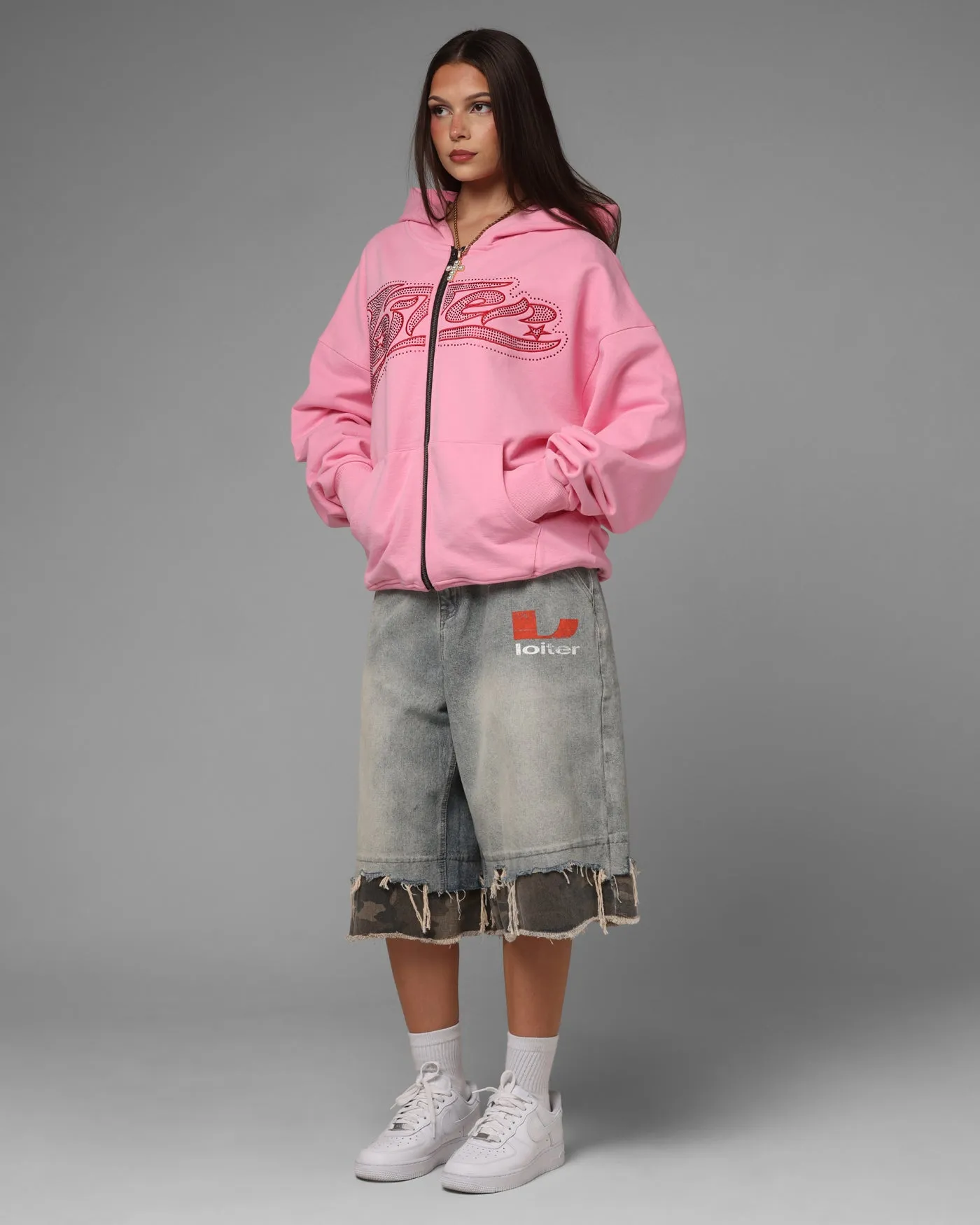 Loiter Silicone Rhinestone Zip Hoodie Pink sold by Culture Kings product image thumbnail 3