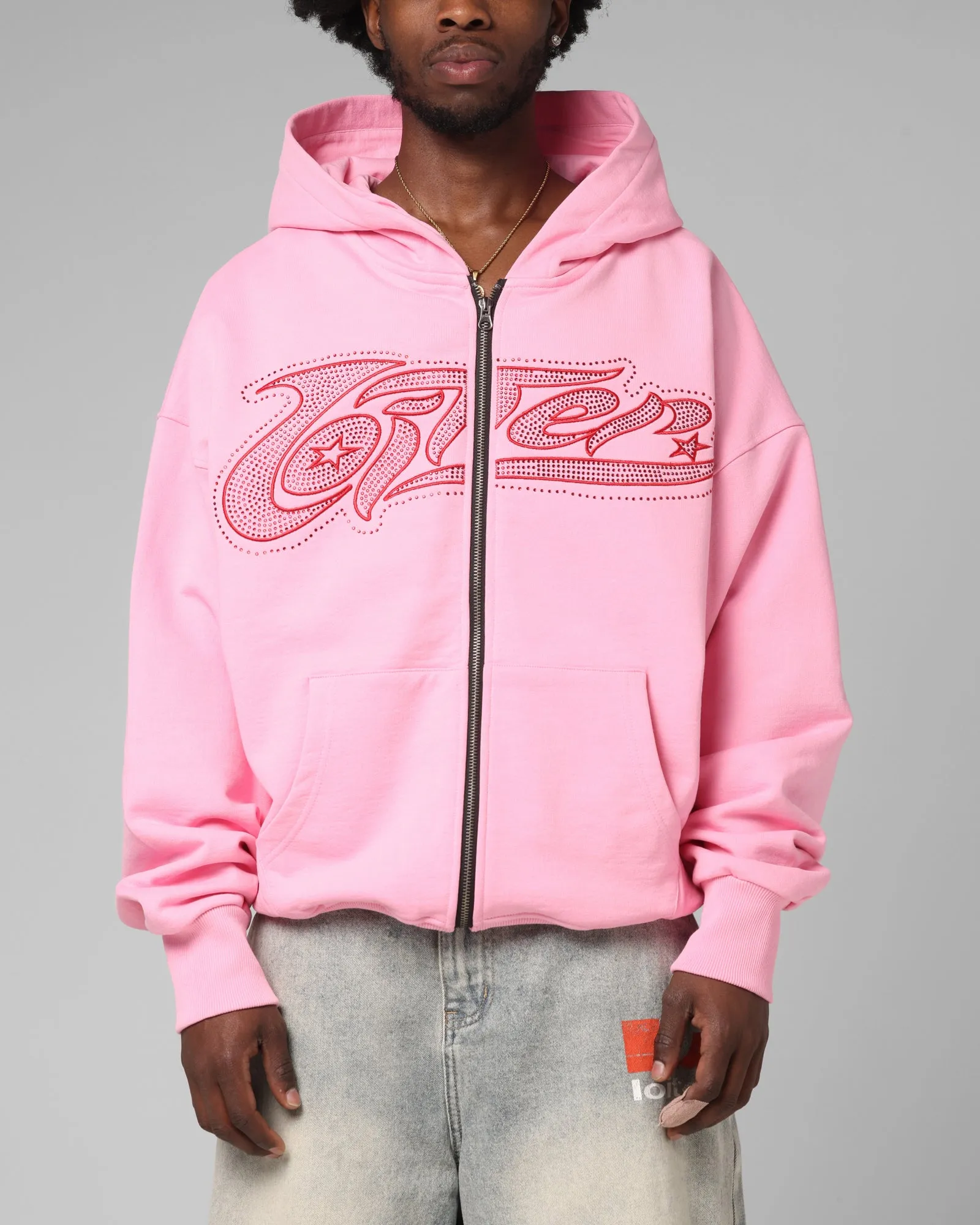 Loiter Silicone Rhinestone Zip Hoodie Pink sold by Culture Kings