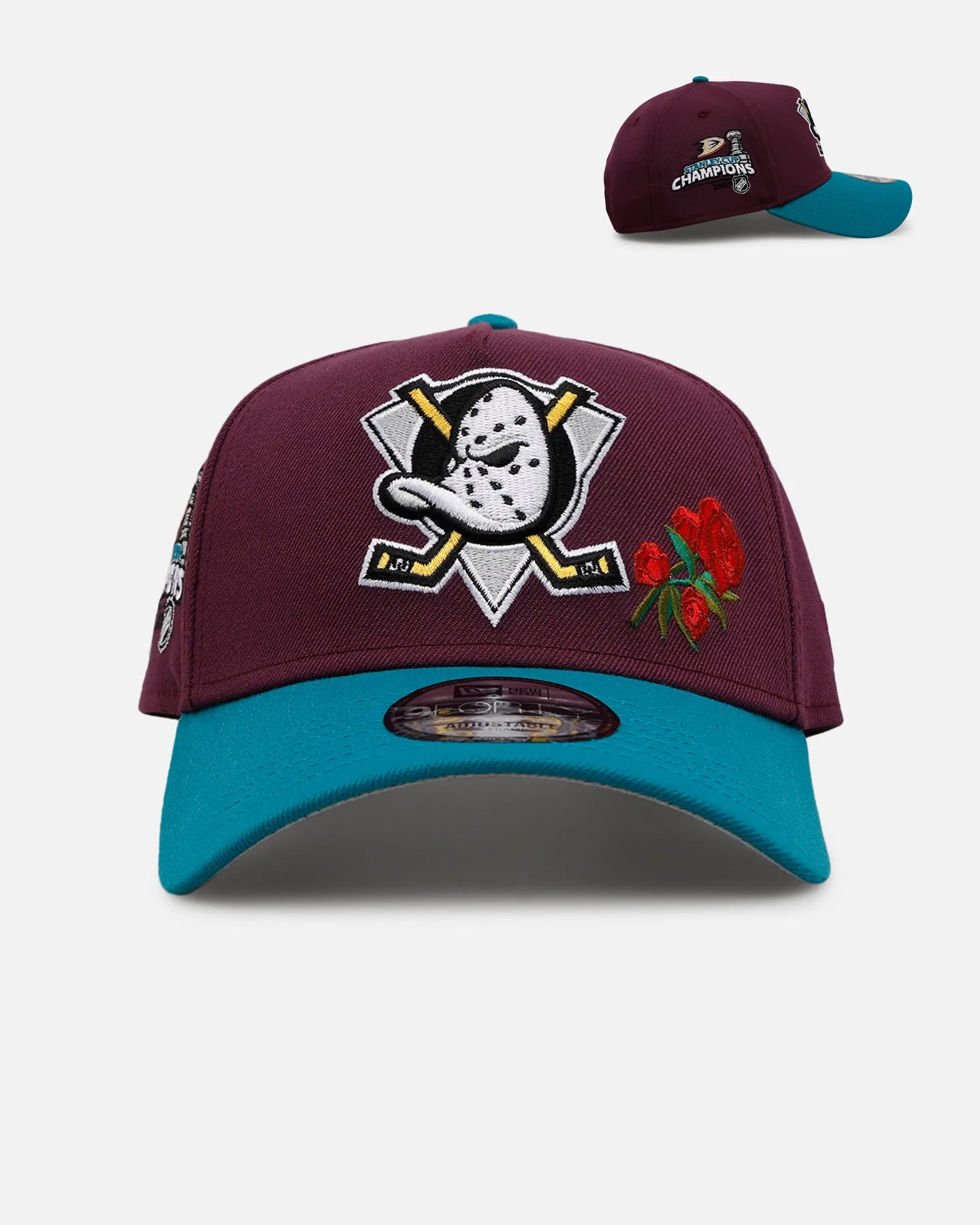 New Era Anaheim Ducks 'Rose Emblem' 9FORTY A-Frame Snapback Official Team Color sold by Culture Kings
