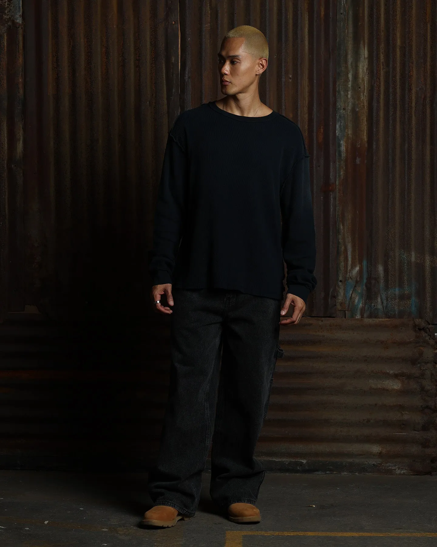 American Thrift Long Sleeve Thermal T-Shirt Washed Black sold by Culture Kings product image thumbnail 3