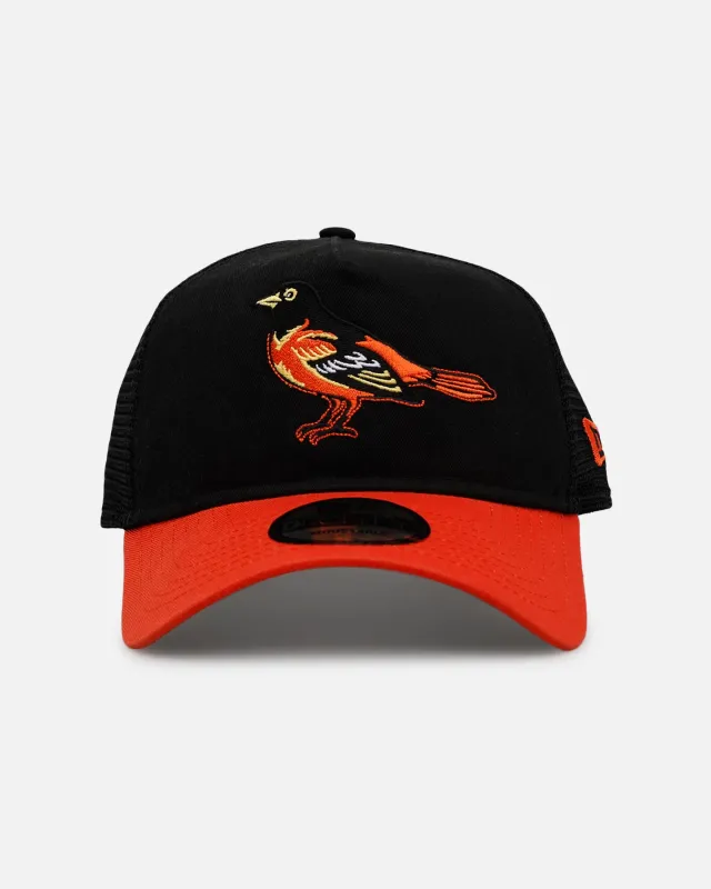 New Era Baltimore Orioles 'Washed Truckers' 9FORTY A-Frame Trucker Snapback Official Team Color sold by Culture Kings