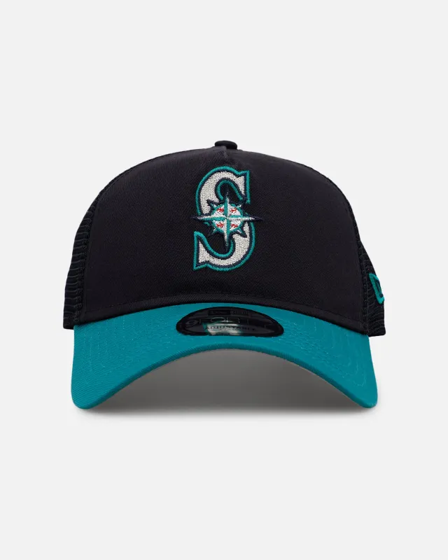 New Era Seattle Mariners 'Washed Truckers' 9FORTY A-Frame Trucker Snapback Official Team Color sold by Culture Kings