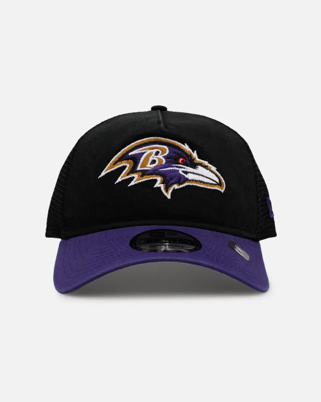 New Era Baltimore Ravens 'Washed Truckers' 9FORTY A-Frame Trucker Snapback Official Team Color sold by Culture Kings