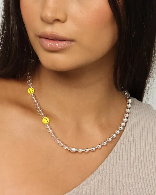 Wild For The Weekend Smiley Beaded Necklace Silver sold by Culture Kings