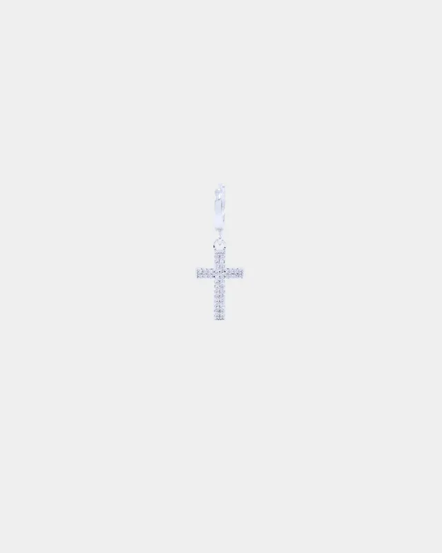 NXS Mini Cross Earring Iced White Gold made by Culture Kings