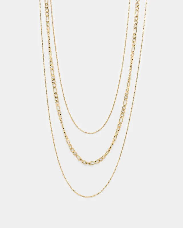 Raising Hell Women's Fine Chain Figaro Stack Necklace Set Gold sold by Culture Kings