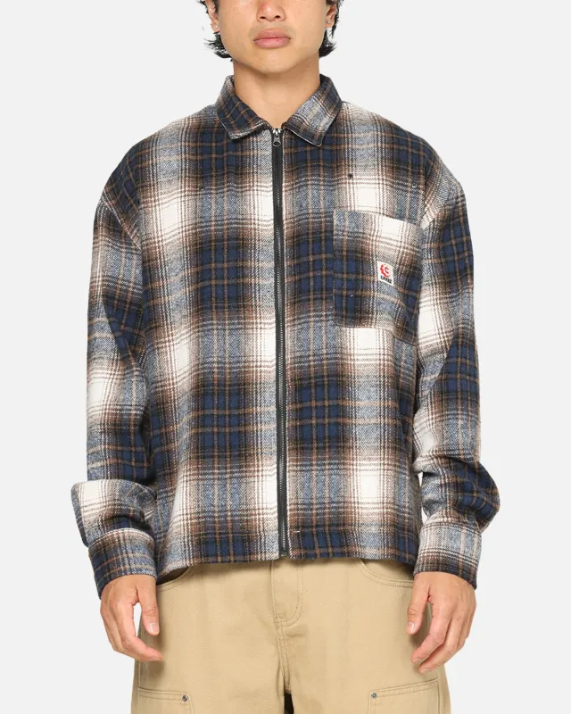 Carre Ombre Zip Up Long Sleeve Shirt Black Plaid sold by Culture Kings