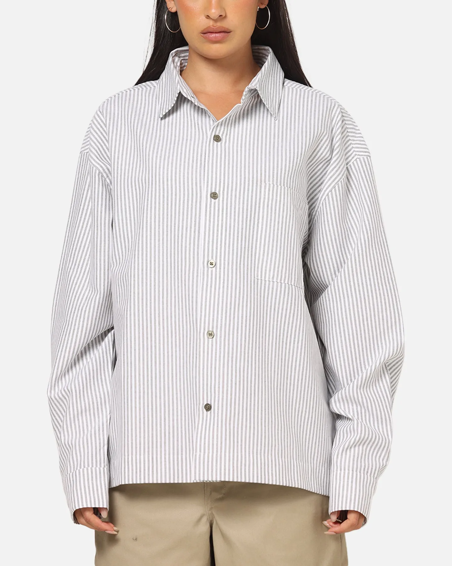 Carre Oxford Stripe Long Sleeve Button Up Shirt White/Green sold by Culture Kings