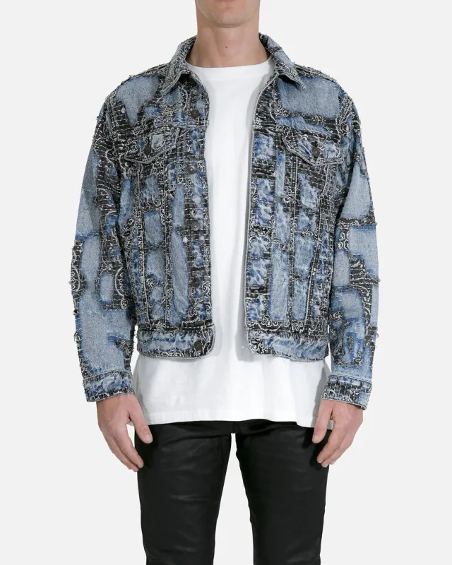 MNML Boro Paisley Trucker Jacket Blue/Black sold by Culture Kings