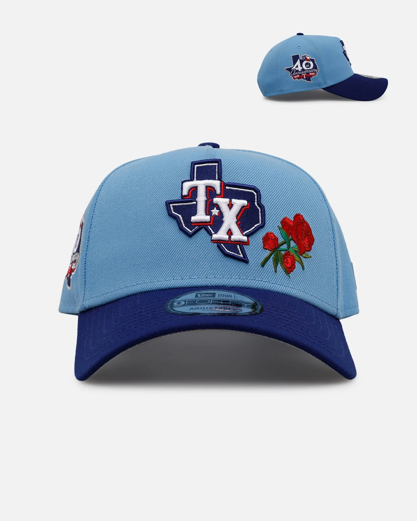New Era Texas Rangers 'Rose Emblem' 9FORTY A-Frame Snapback Official Team Color sold by Culture Kings