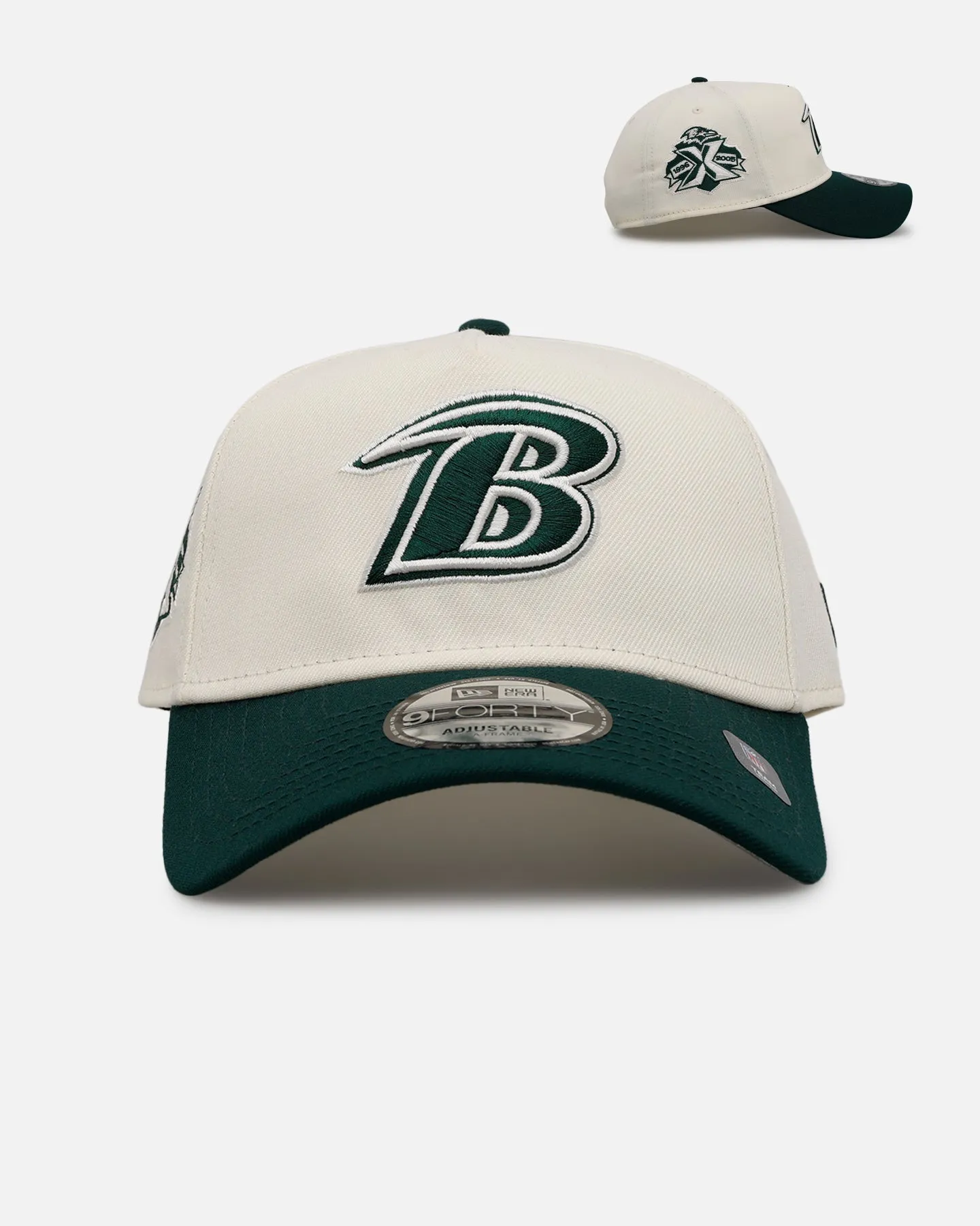 New Era Baltimore Ravens 'Evergreen 2.0' 9FORTY A-Frame Snapback Chrome/Dark Green sold by Culture Kings