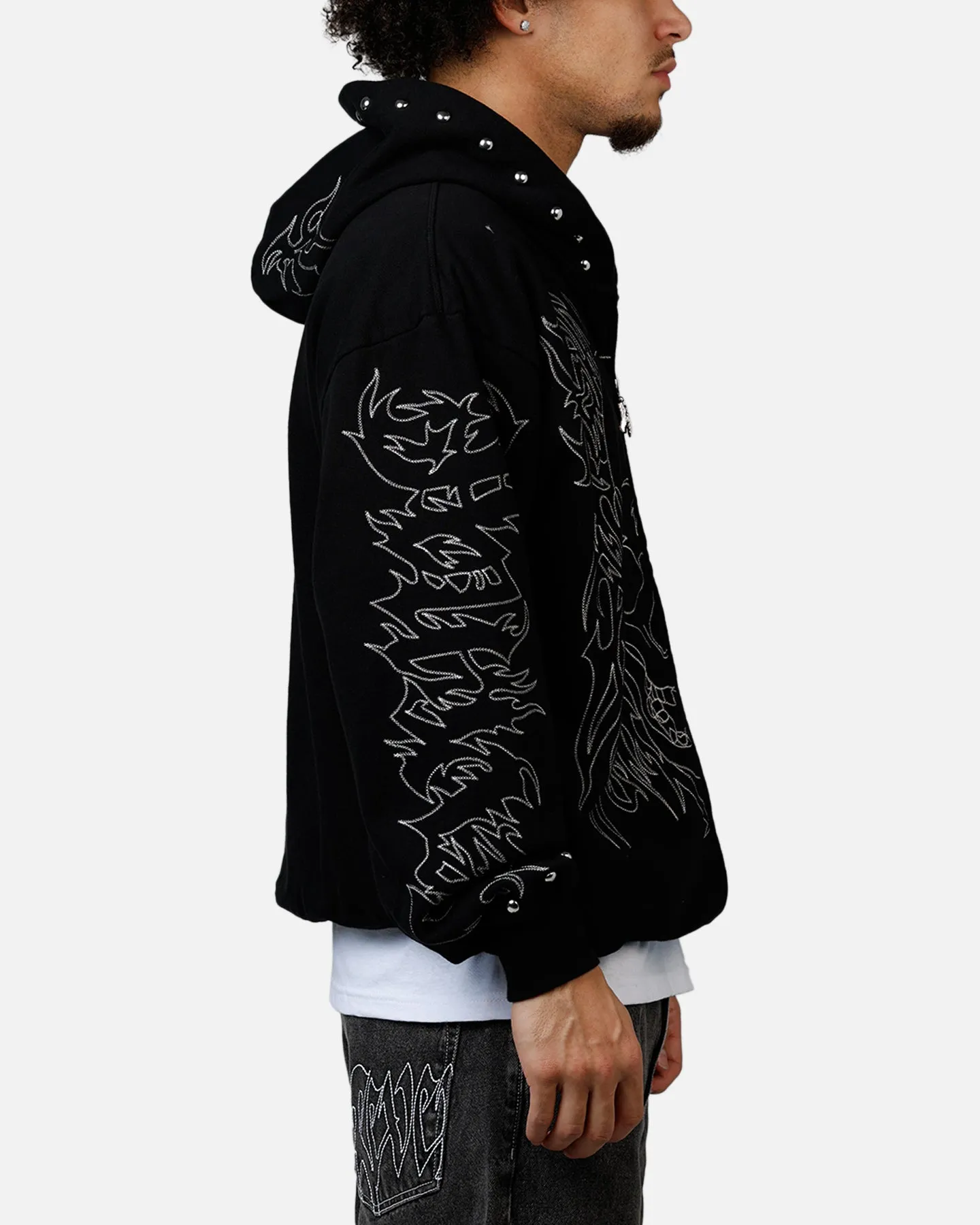 Revenge Tribal Skull Studded Zip Hoodie Black sold by Culture Kings product image thumbnail 4