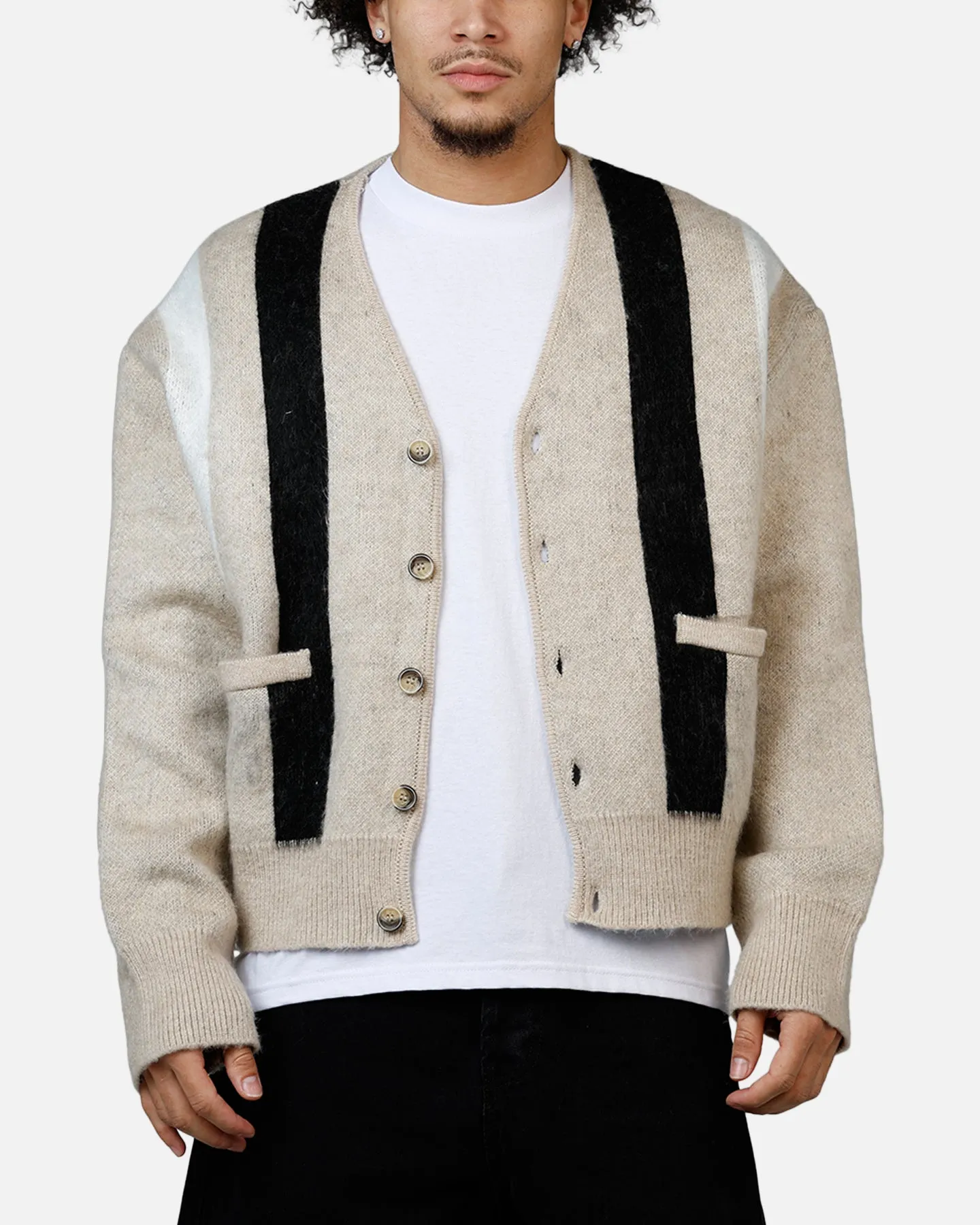 MNML Striped Mohair Cardigan Sweater Tan sold by Culture Kings