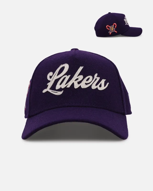 New Era Los Angeles Lakers 'Candy Cane Side Patch' 9FORTY A-Frame Snapback Official Team Color sold by Culture Kings