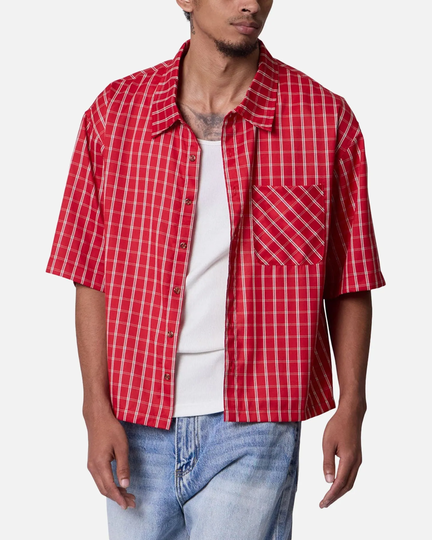 MNML Crispy Poplin Over Button Up Shirt Red/Blue sold by Culture Kings product image thumbnail 5