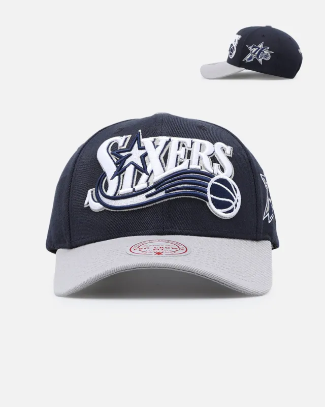 Mitchell & Ness Philadelphia 76ers 'College Twist' Pro Crown Snapback Blue/Grey sold by Culture Kings