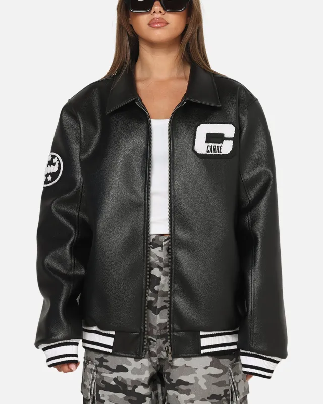 Carre Vegan Leather Varsity Jacket Black/White made by Culture Kings