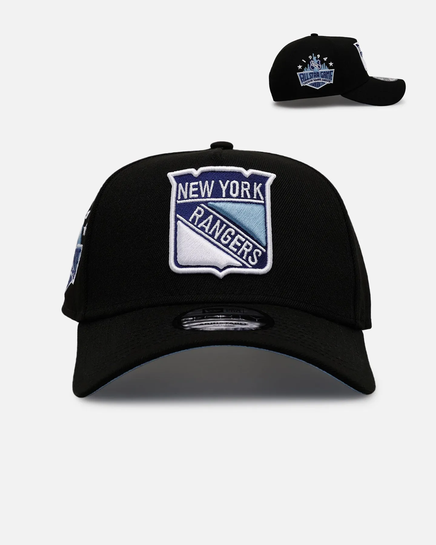 New Era New York Rangers 'Black And Sky Blue' 9FORTY A-Frame Snapback Black/Sky Blue sold by Culture Kings