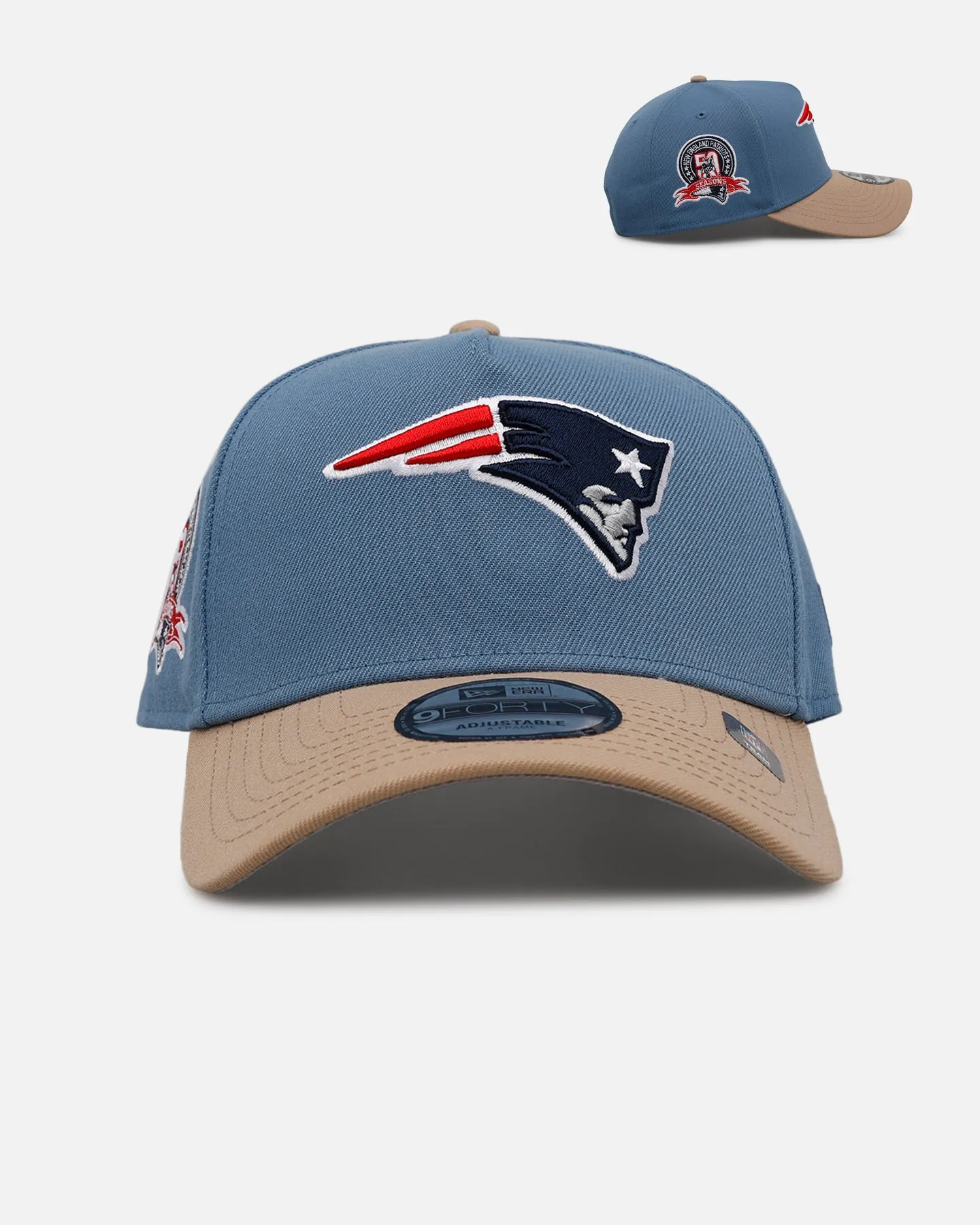 New Era New England Patriots 'Easy Breezy' 9FORTY A-Frame Snapback Blue/Tan sold by Culture Kings