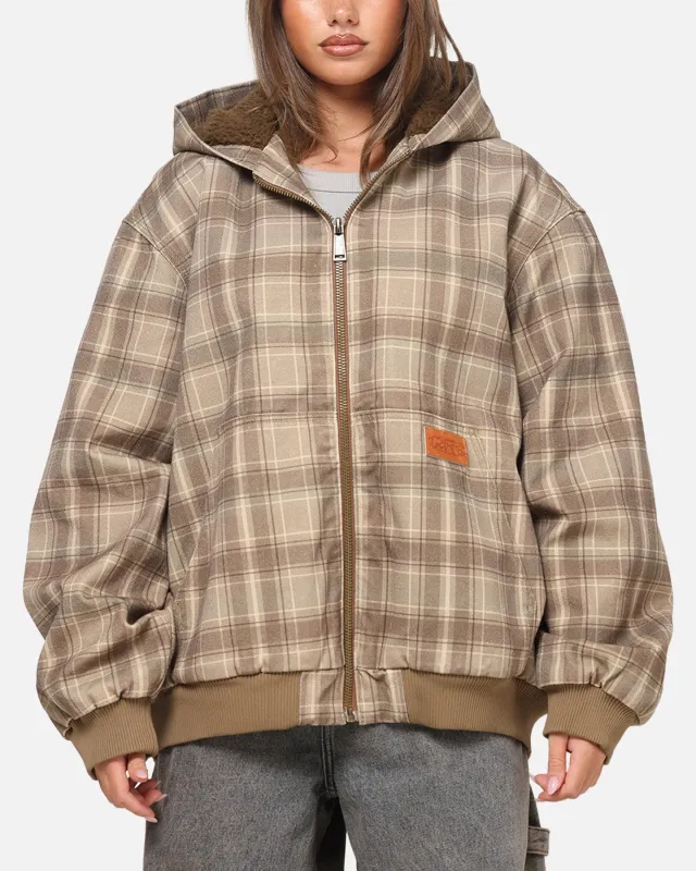 Carre Sherpa Lined Zip Hoodie Brown Plaid sold by Culture Kings