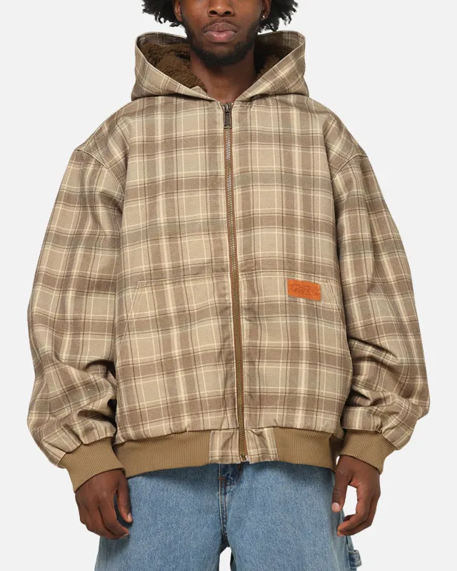 Carre Sherpa Lined Zip Hoodie Brown Plaid sold by Culture Kings