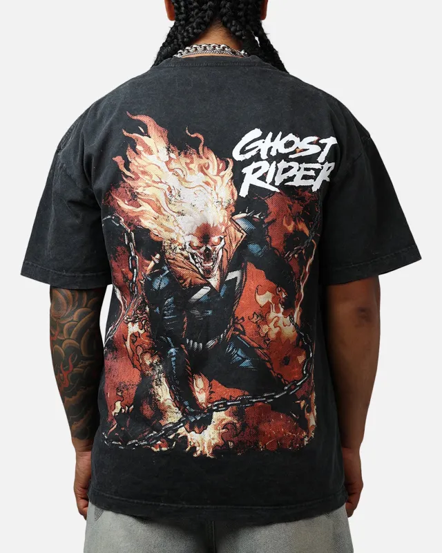 73Studio Marvel Ghost Rider Fire Vintage T-Shirt Black Acidwash sold by Culture Kings