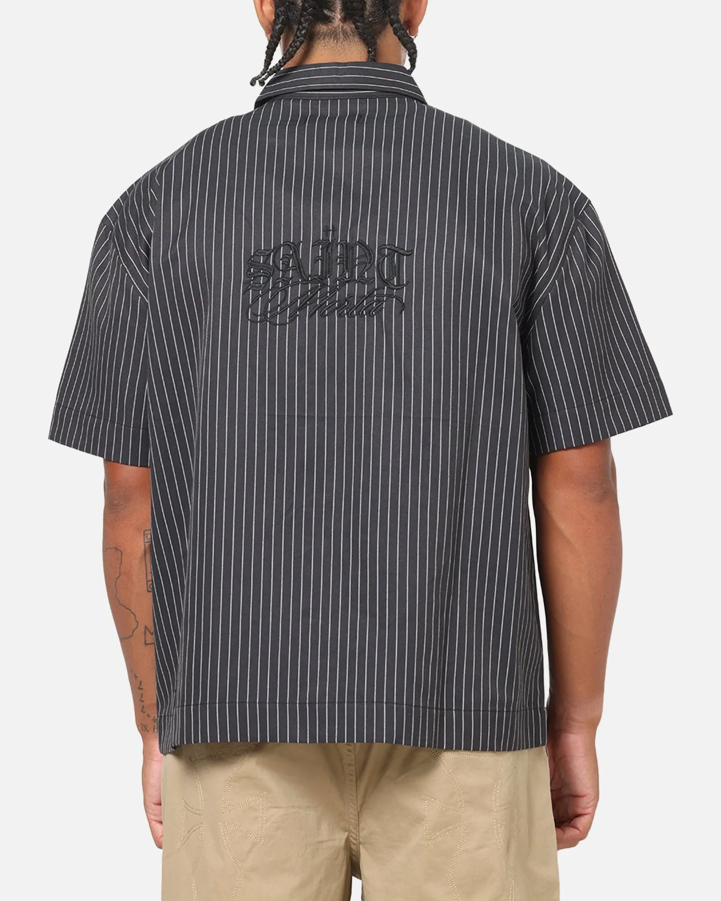 Saint Morta Valhala Pinstripe Button Up Shirt Black/White sold by Culture Kings
