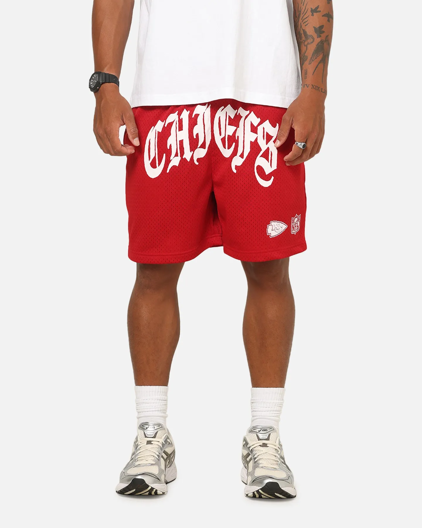 Mitchell & Ness Kansas City Chiefs Arch Script Shorts Red sold by Culture Kings
