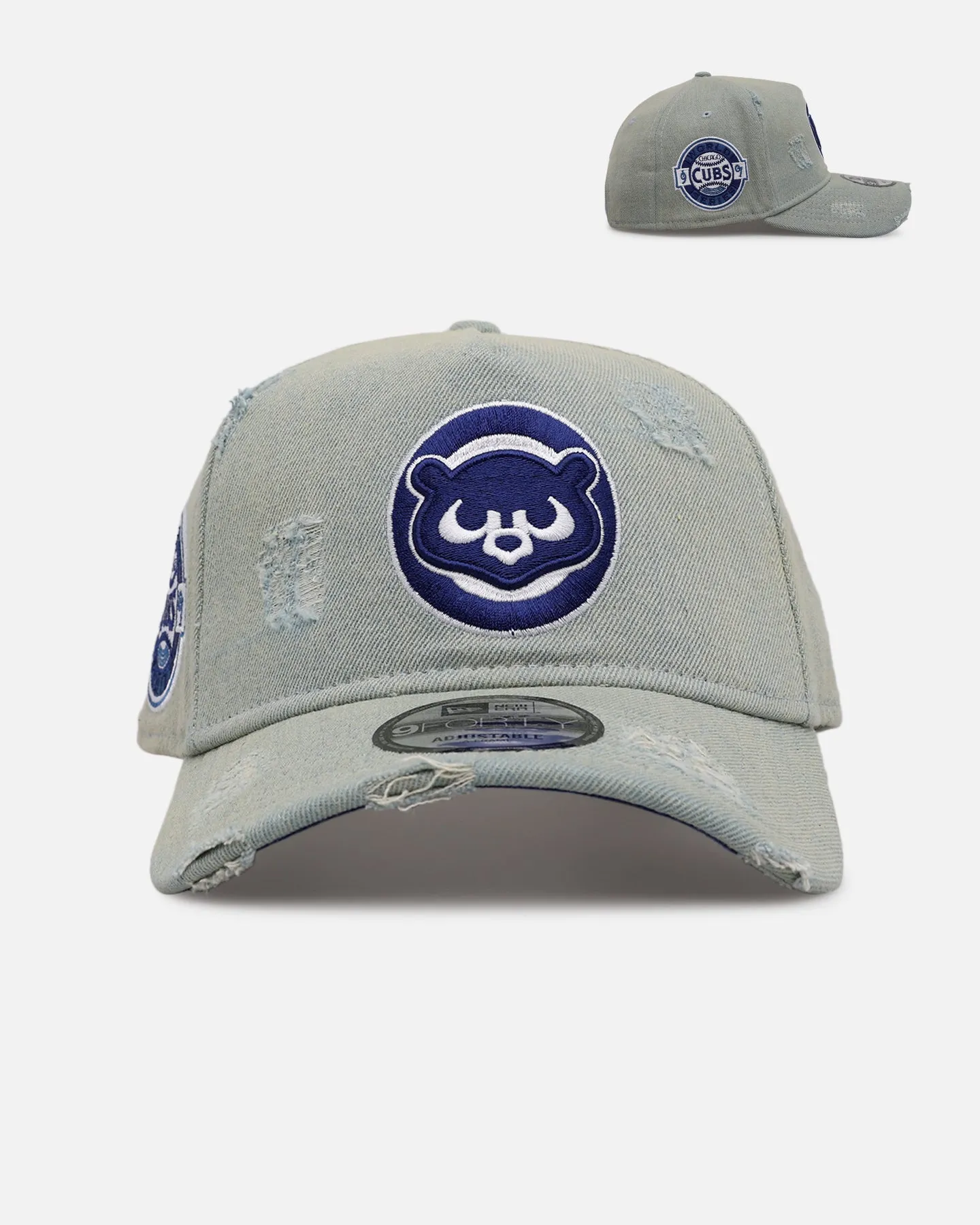New Era Chicago Cubs 'Distressed Denim' 9FORTY A-Frame Snapback Light Wash Denim sold by Culture Kings