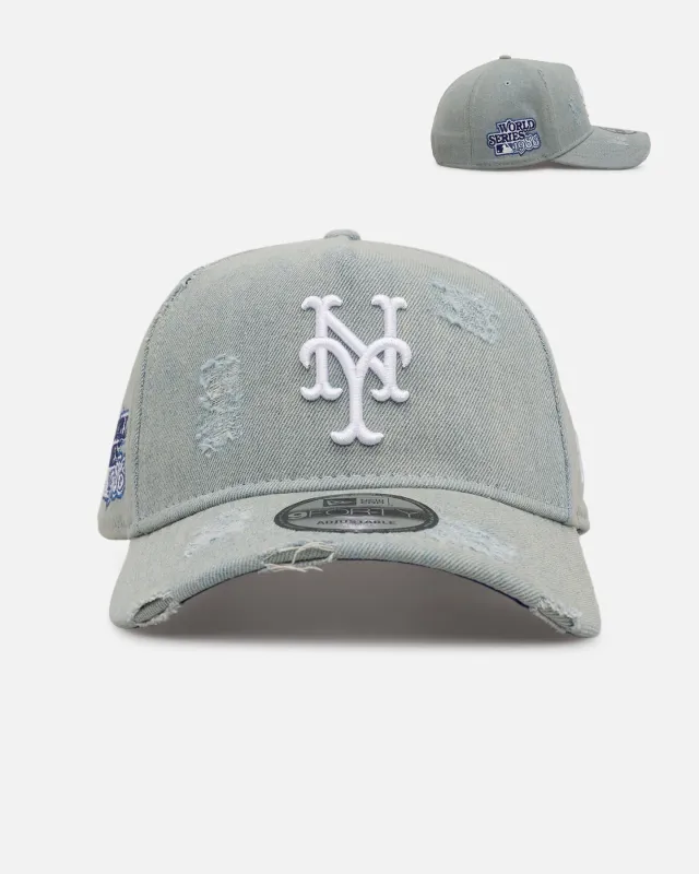 New Era New York Mets 'Distressed Denim' 9FORTY A-Frame Snapback Light Wash Denim made by New Era