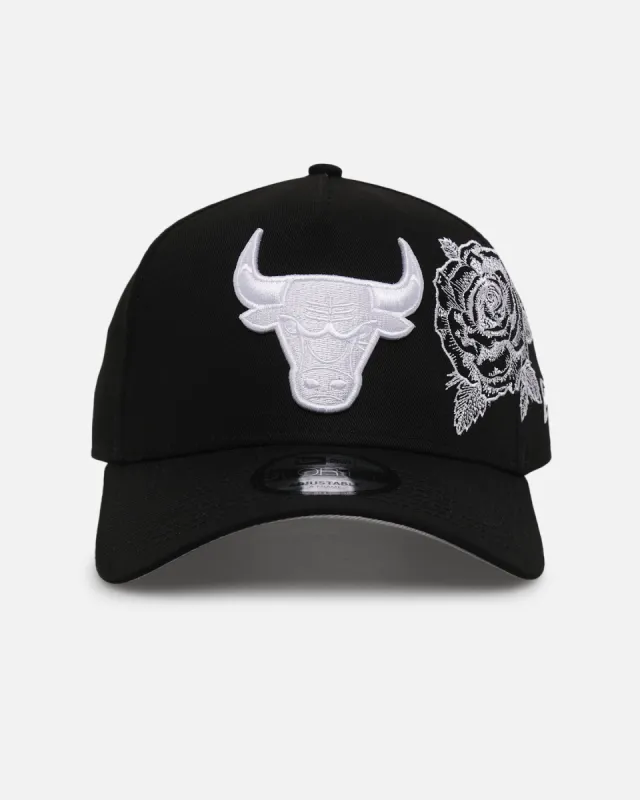 New Era Chicago Bulls 'Ornate Rose' 9FORTY A-Frame Snapback Black/White sold by Culture Kings