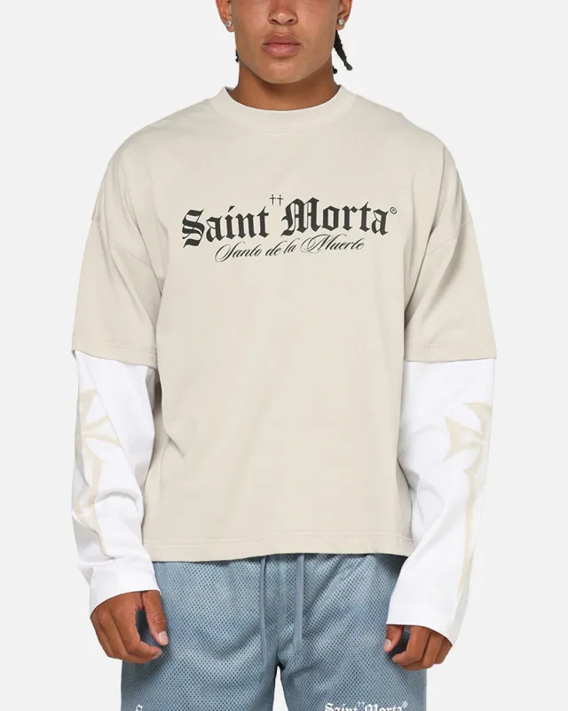 Saint Morta Muerte Layered Long Sleeve T-Shirt Stone/White made by Culture Kings