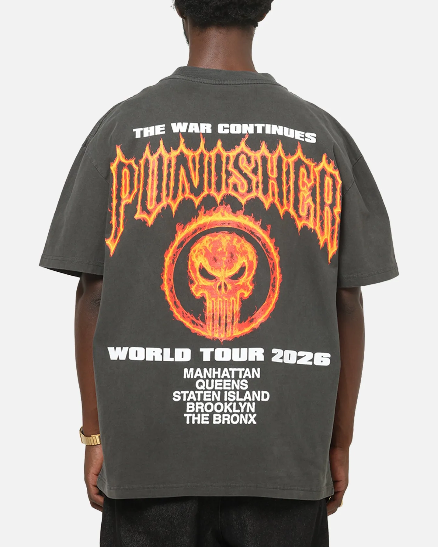 73Studio Marvel Punisher Flames Heavy T-Shirt Black Wash sold by Culture Kings