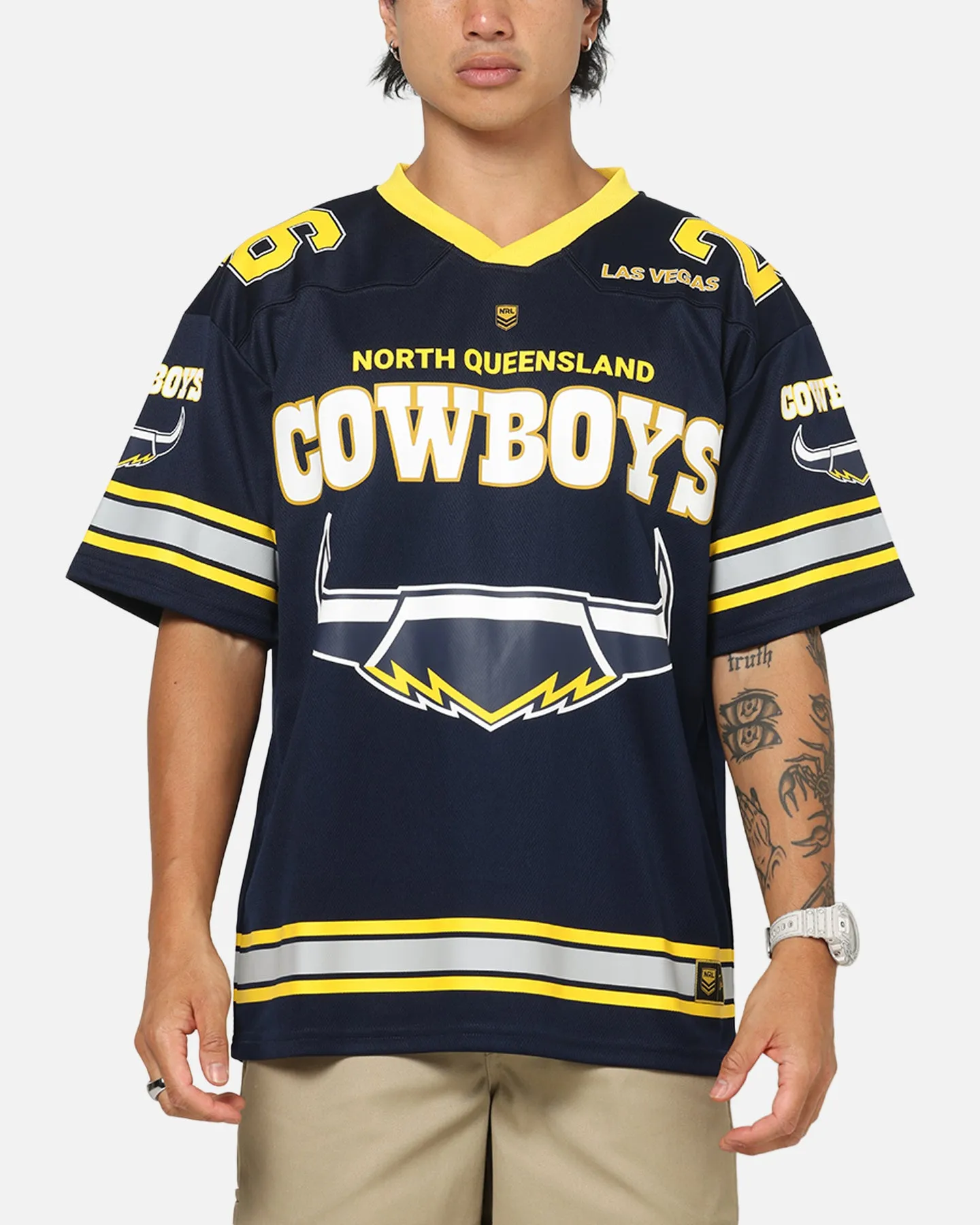 Bleacher Athletic North Queensland Cowboys NRL Vegas Round 2026 Jersey Navy sold by Culture Kings