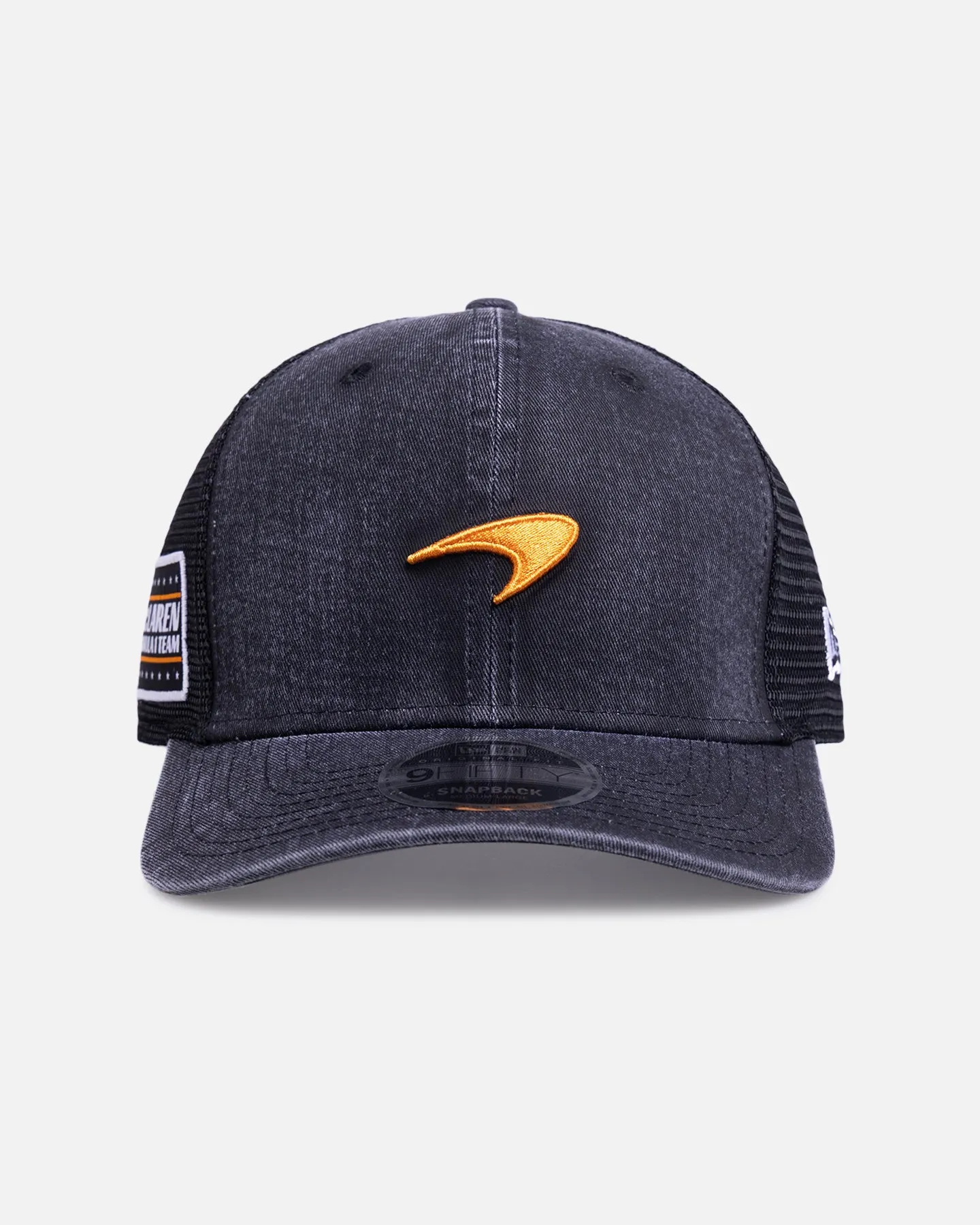 New Era X Mclaren 'Washed' 9FIFTY Trucker Snapback Black sold by Culture Kings