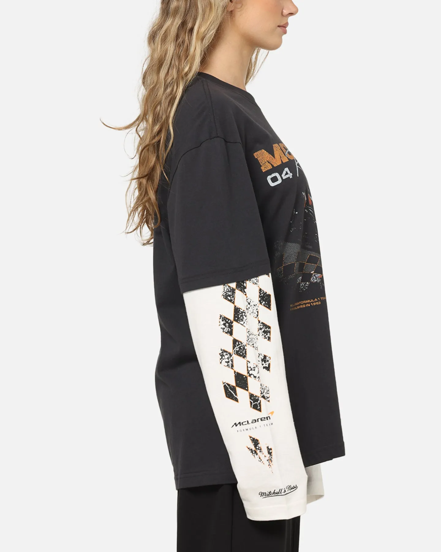 Mitchell & Ness X Mclaren Checkered Vintage Long Sleeve T-Shirt Black/Vintage White sold by Culture Kings product image thumbnail 4