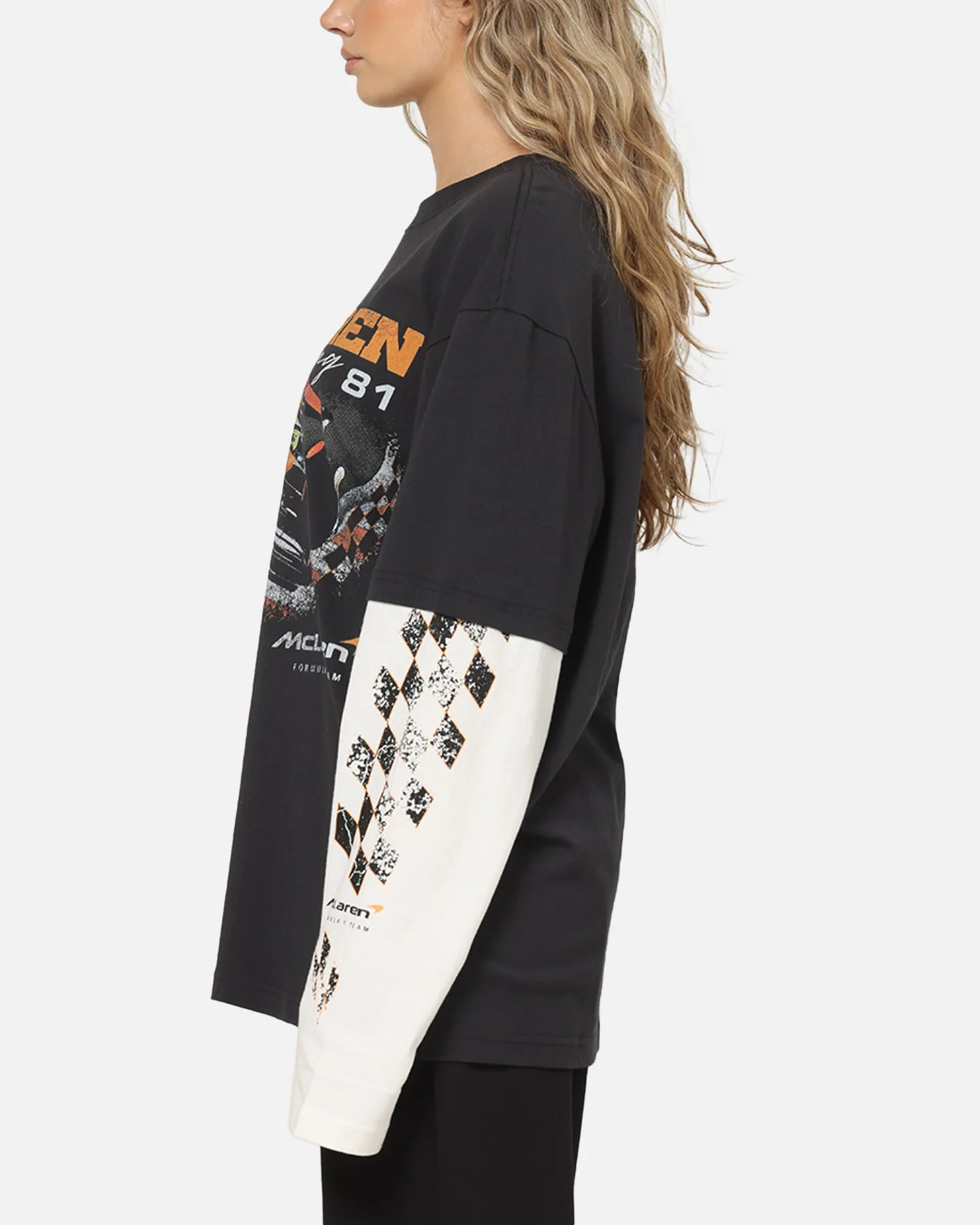 Mitchell & Ness X Mclaren Checkered Vintage Long Sleeve T-Shirt Black/Vintage White sold by Culture Kings product image thumbnail 5
