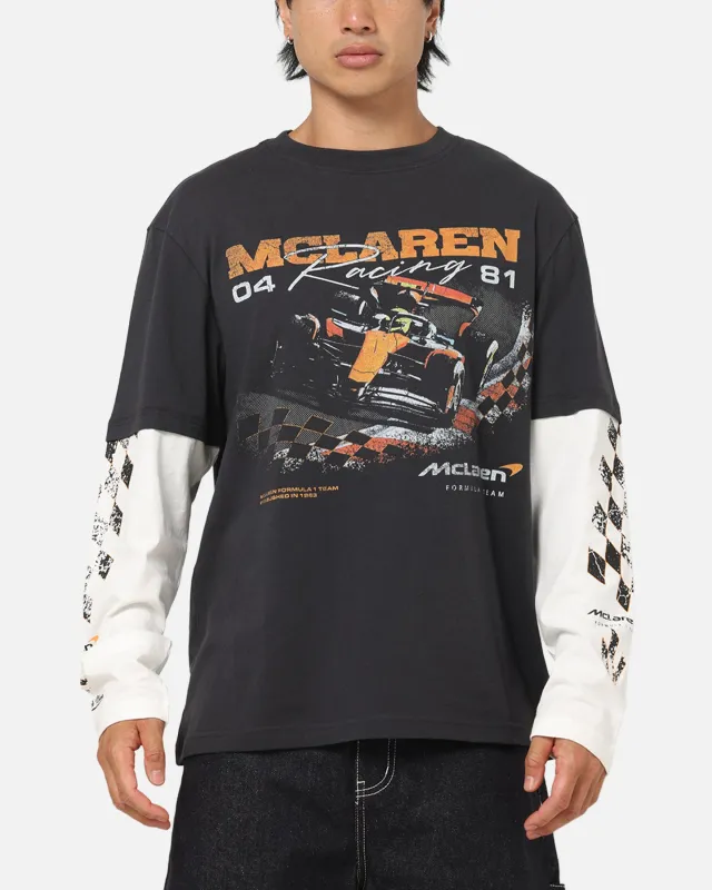 Mitchell & Ness X Mclaren Checkered Vintage Long Sleeve T-Shirt Black/Vintage White sold by Culture Kings