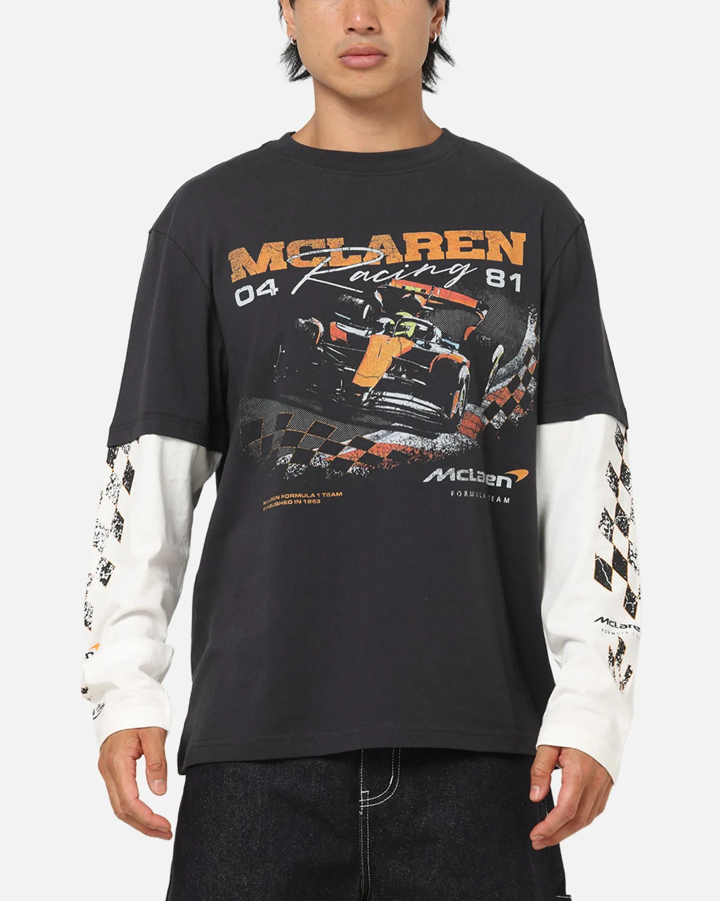 Mitchell & Ness X Mclaren Checkered Vintage Long Sleeve T-Shirt Black/Vintage White sold by Culture Kings