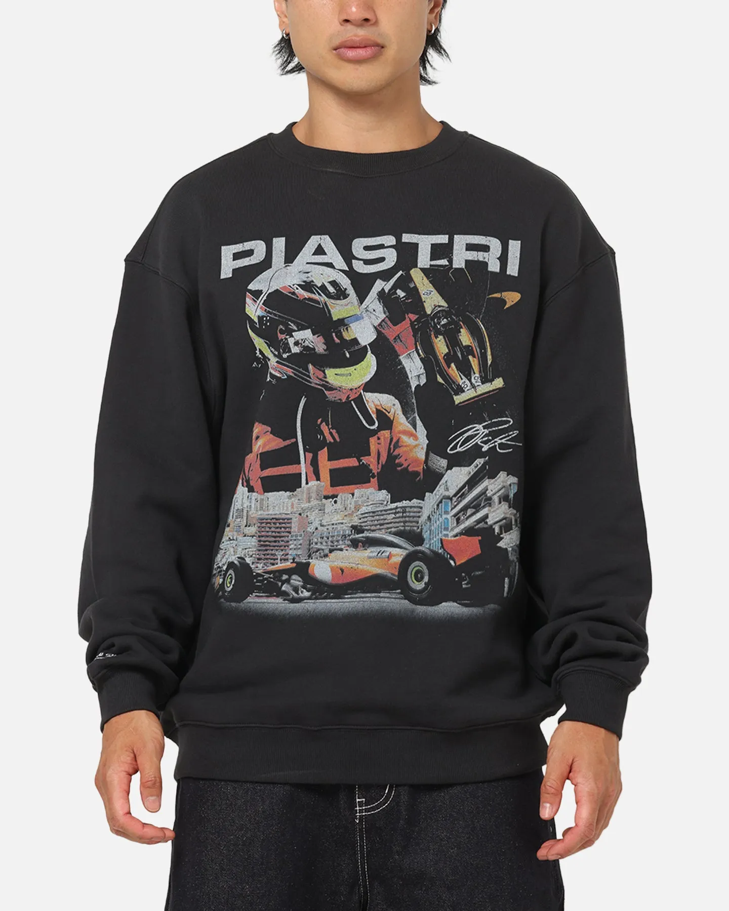 Mitchell & Ness X Mclaren Oscar Piastri Signature Crewneck Washed Black sold by Culture Kings