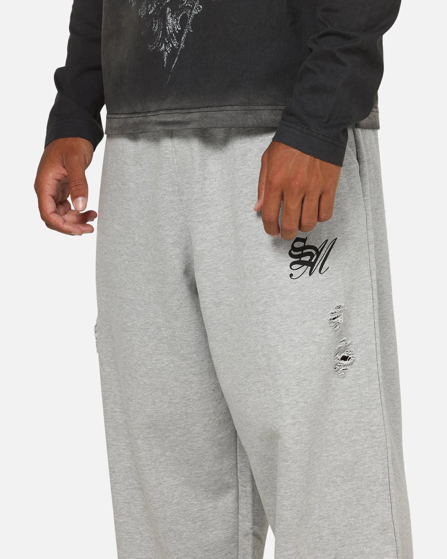 Saint Morta Distressed Baggy Sweatpants Grey Marle sold by Culture Kings product image thumbnail 4