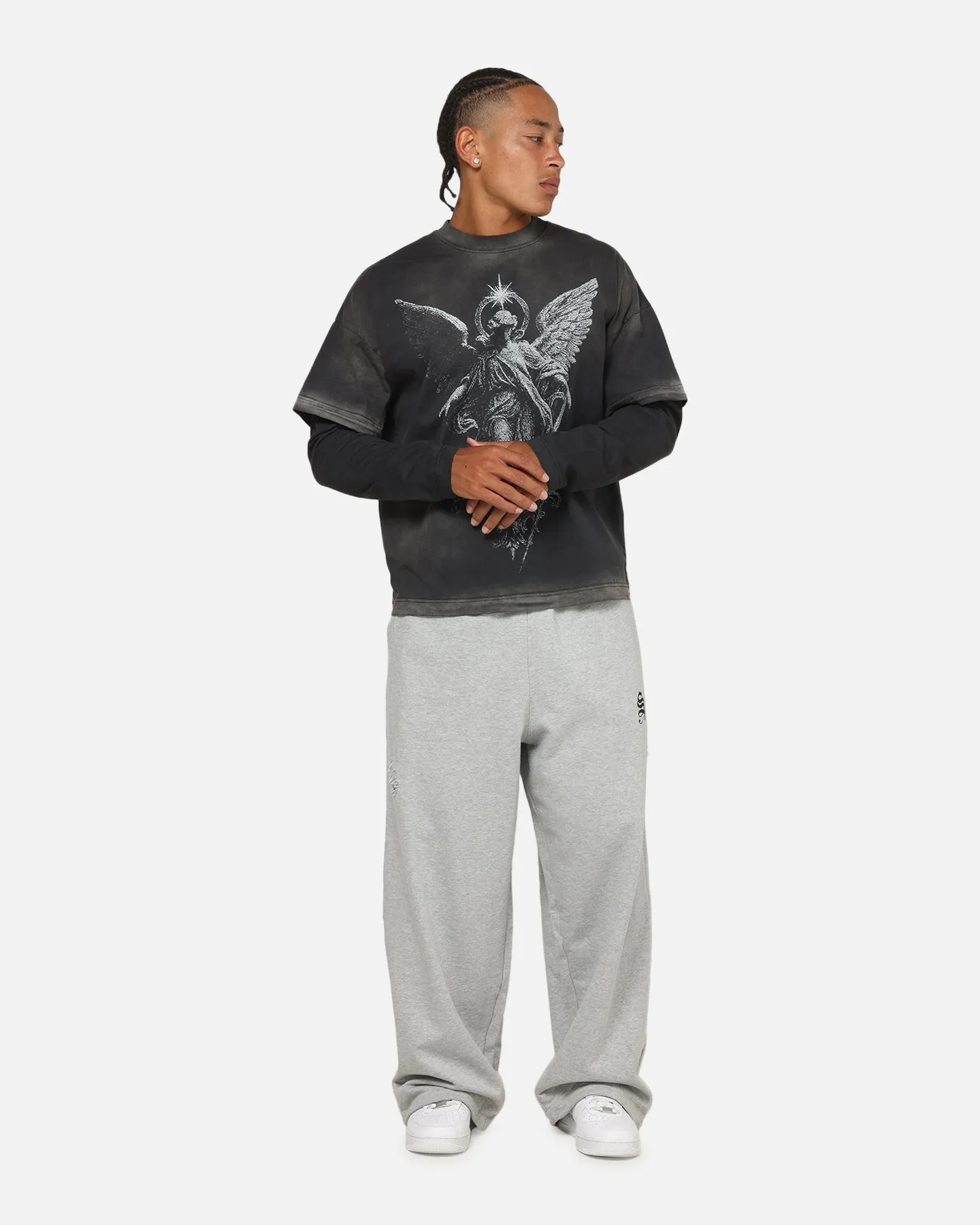 Saint Morta Distressed Baggy Sweatpants Grey Marle sold by Culture Kings product image thumbnail 2