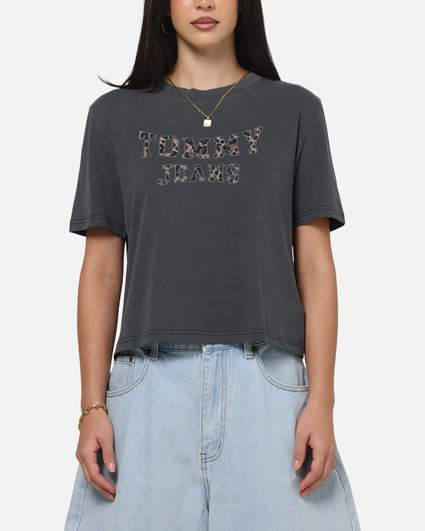 Tommy Jeans Women's TJW Boxy Leopard Varsity T-Shirt Black sold by Culture Kings