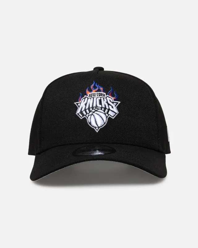 New Era New York Knicks 'Flame Logo' 9FORTY A-Frame Snapback Black sold by Culture Kings