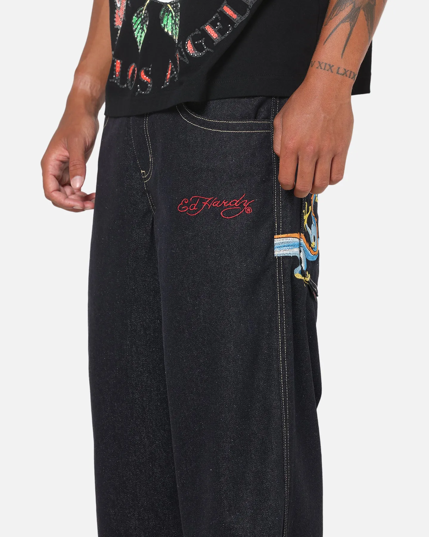 Ed Hardy Dragon Ultra Wide Leg Jeans Indigo Denim sold by Culture Kings product image thumbnail 4