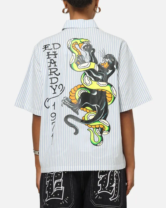 Ed Hardy Panther Button-Up Shirt Blue Pin Stripe made by Ed Hardy