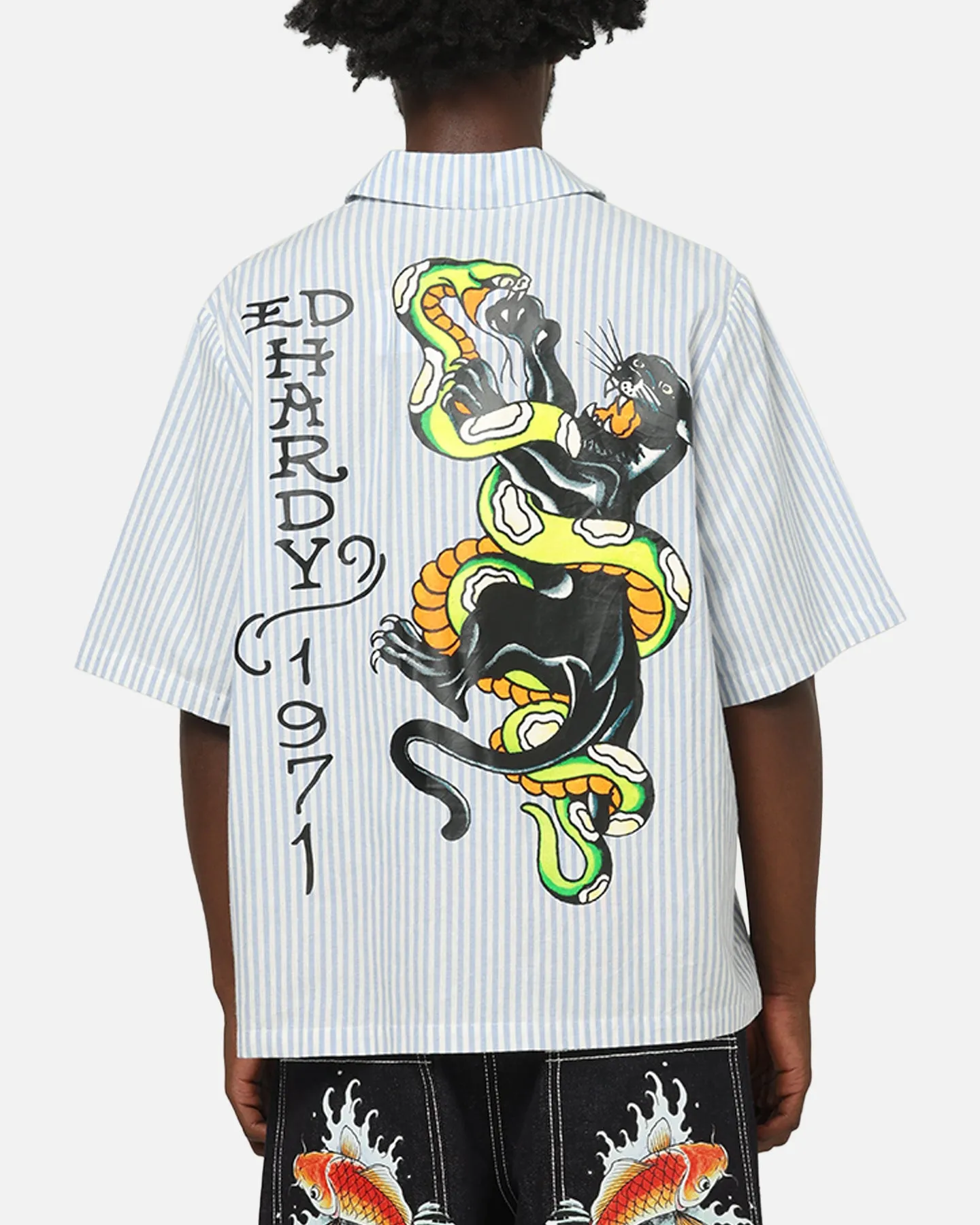 Ed Hardy Panther Button-Up Shirt Blue Pin Stripe sold by Culture Kings