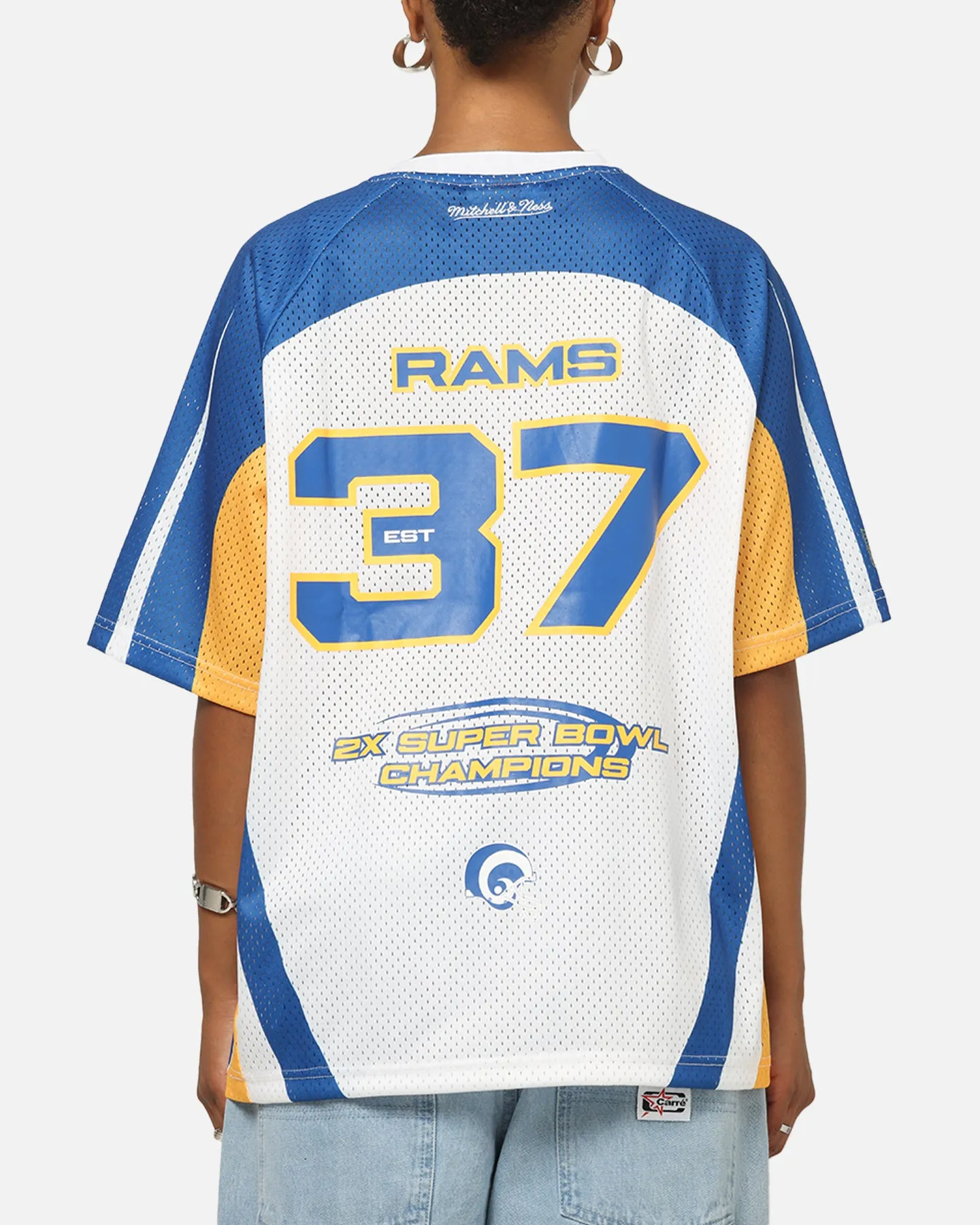 Mitchell & Ness Los Angeles Rams Warehouse Rave Jersey White/Blue/Yellow sold by Culture Kings